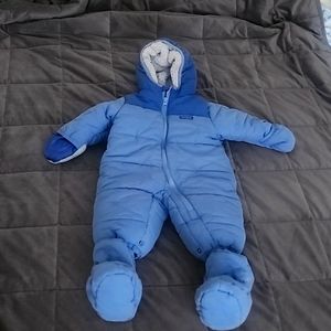 Oshkosh Blue Bunting Snowsuit Full Body 6/9 Month Sherpa Hood Attached